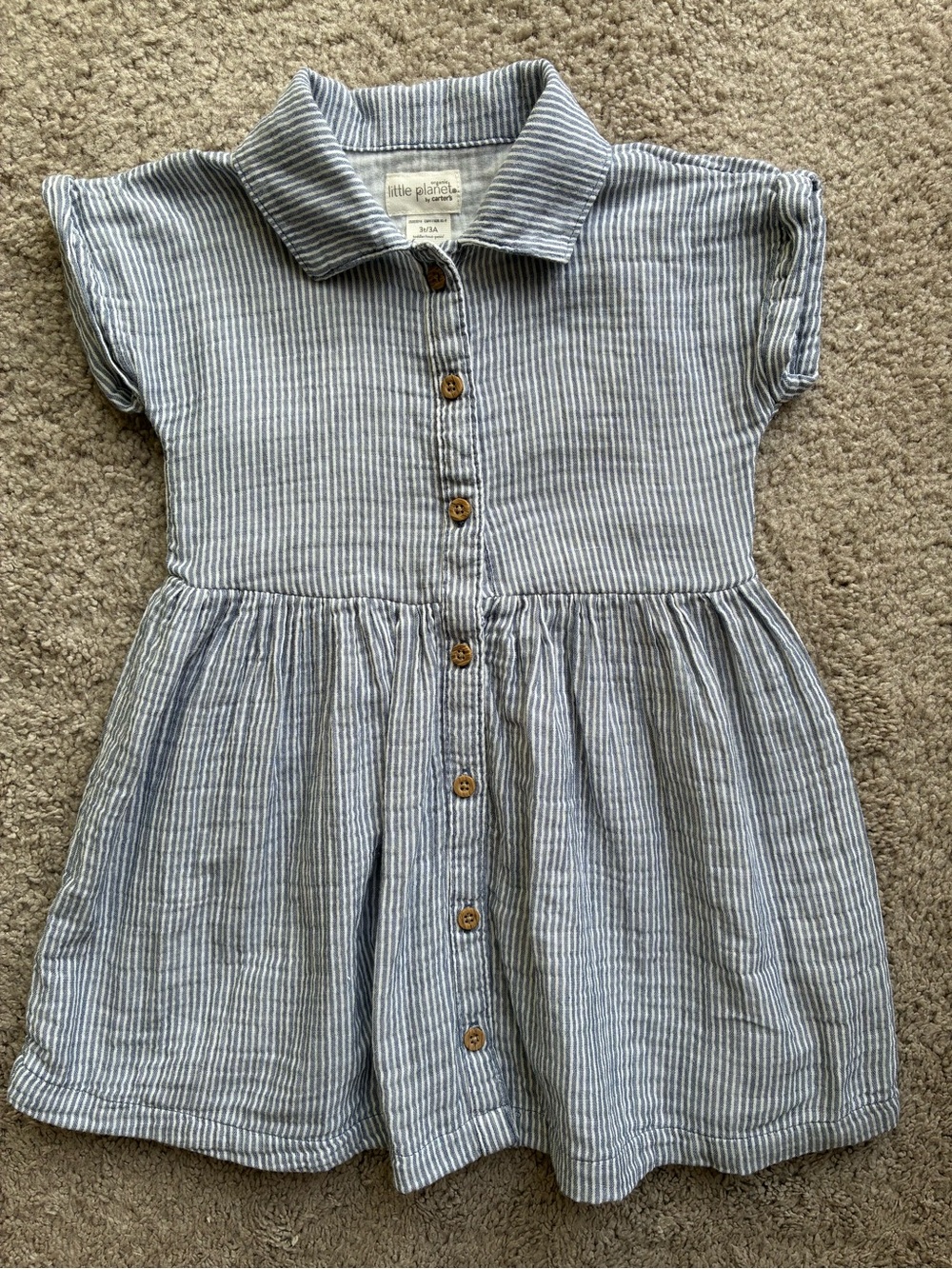 Little Planet Organic Cotton Blue Striped Button-Front Gauze Girls' Dress